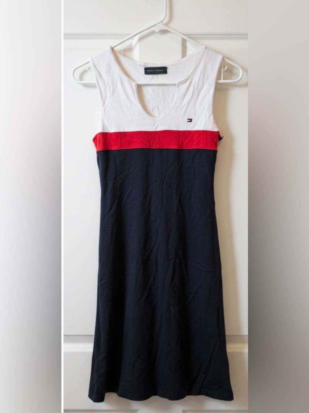 Tommy Hilfiger White, Red & Navy Colorblock Midi Dress
